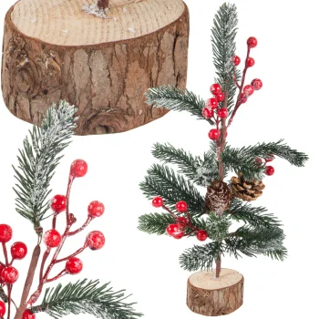 Christmas Table Decoration Tree on Wooden Base, 30 cm