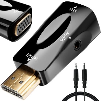HDMI to VGA adapter with 3.5mm audio mini jack, black
