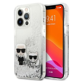 Karl Lagerfeld Liquid Glitter Karl & Choupette Case for iPhone 13 Pro / 13 - Silver