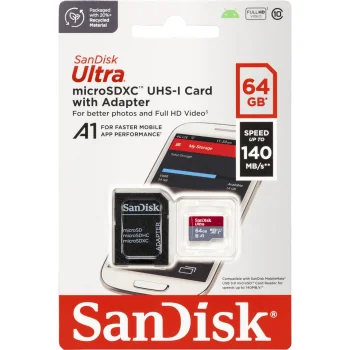 SanDisk Ultra microSDXC Memory Card 64GB 140MB/s A1 U1 with Adapter (SDSQUAB-064G-GN6MA)