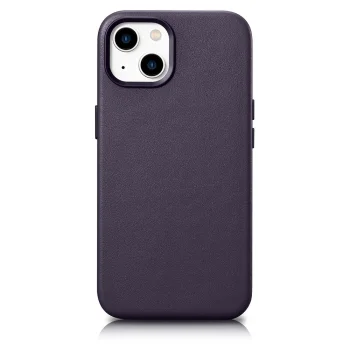 iCarer Genuine Leather Case for iPhone 14 Plus with MagSafe, Dark Purple