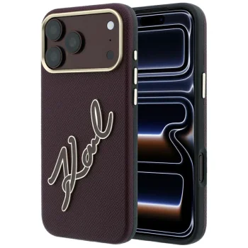 Karl Lagerfeld Smooth Big Resin Signature dėklas iPhone 18 Pro Max / 17 Pro Max, bordo