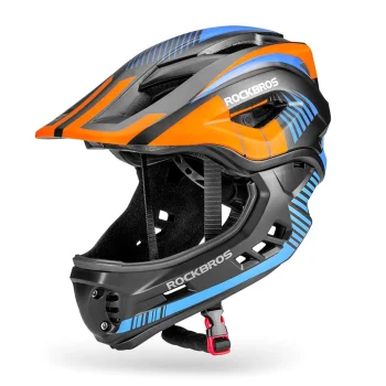 Rockbros TT-32SOBL-S Children's Bicycle Helmet with Removable Chinbar, S, Black/Orange
