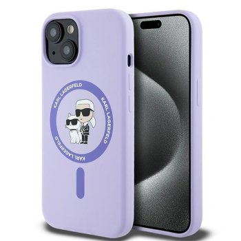 Karl Lagerfeld Silicone Karl&Choupette Heads Ring MagSafe vāciņš iPhone 15, Violets