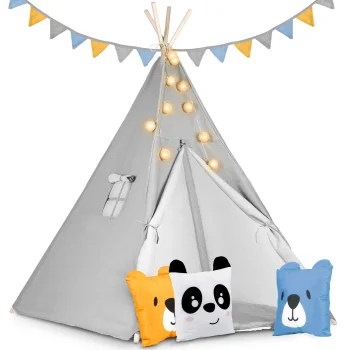 Nukido Kids Tipi Tent with Lights, Grey