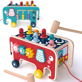 Bakalu KZ0880 Wooden Pounding Toy Elephant Bus