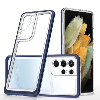 Hybrid Armor Samsung Galaxy S23 Ultra Case Clear 3in1, Transparent with Blue Frame