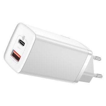 Baseus GaN2 Lite Wall Travel Charger Adapter USB / USB Type C 65W, White