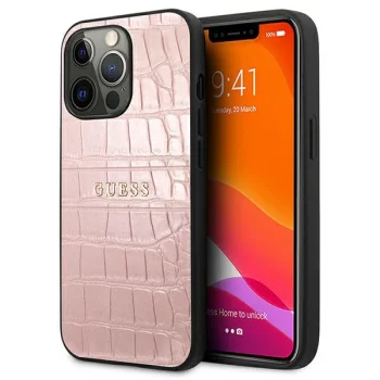 Dėklas iPhone 13 Pro / 13 6.1" Guess Croco Collection, rožinis