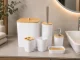 Bathroom Accessory Set, 6 Pieces, White/Bamboo