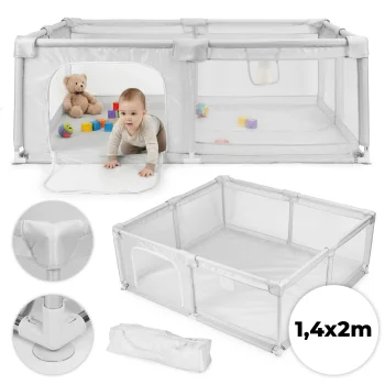 ECOTOYS Baby Playpen 140x200 cm, Large Play Yard for Toddlers, Kids Activity Center, Gray