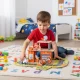 ECOTOYS 2-in-1 Wooden Fire Station Playset with Fire Truck, Figures and Vehicles