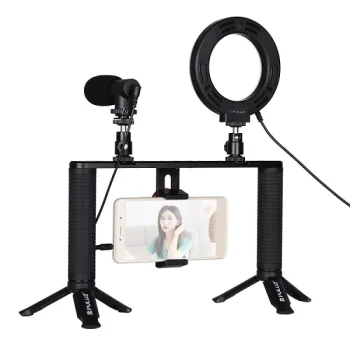 Smartphone Video Rig with Ring LED Light, Tripod Mount and Microphone