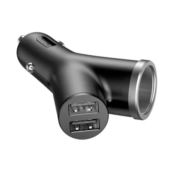 Baseus Y Type Car Charger with 2x USB and Extended Cigarette Lighter Port 3.4A, Black