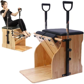 Pilates exercise chair with adjustable pedals and resistance springs