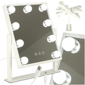 Makeup Mirror with 9 LED Bulbs, USB, 25x30 cm
