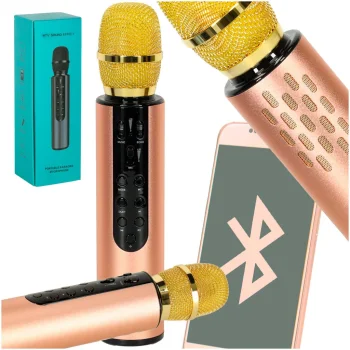 Wireless Karaoke Microphone for Kids with Bluetooth Speaker 2000mAh SD USB, Gold