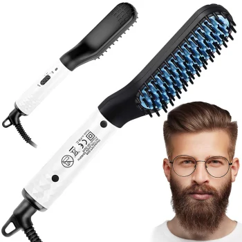 Electric Beard and Hair Straightener Comb for Men, White