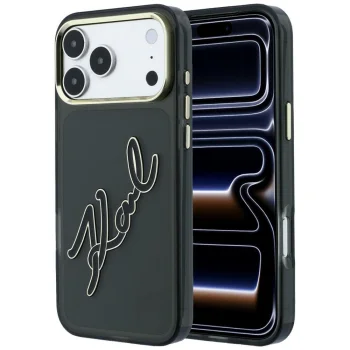 Karl Lagerfeld IML Big Signature Metal Frame Case for iPhone 18 Pro / 17 Pro, Black