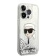 Karl Lagerfeld iPhone 14 Pro Case Liquid Glitter Karl Head Silver