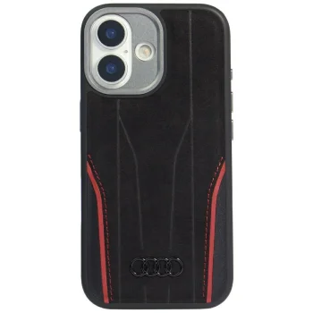 Audi iPhone 17 Case R8 Genuine Leather MagSafe, Black/Red