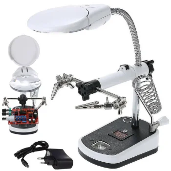 Third Hand Magnifier for Soldering with 5 LED Light 3.5x and 10x