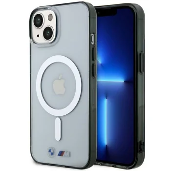 BMW iPhone 14 Plus / 15 Plus Case Silver Ring MagSafe, Transparent