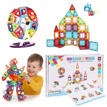 Magnētiskais konstruktors 130 elementi radošai būvēšanai bērniem