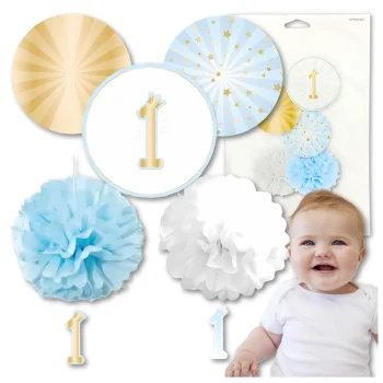 Bakalu 1st Birthday Decoration Set for Boy, Blue, 5 pcs.