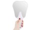 Cosmetic makeup mirror dental hand in the shape of a tooth