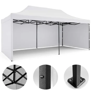 Plonos Garden Pavilion with 3 Walls 3x6m White