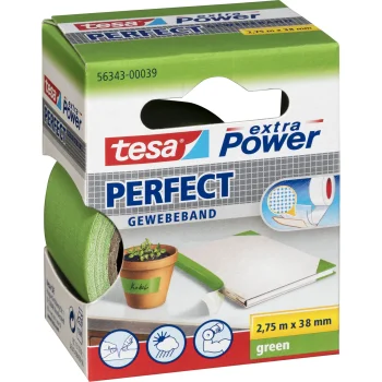 Tesa extra Power Perfect Fabric Adhesive Tape 2.75 m x 38 mm, Green 56343