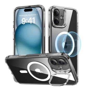 ESR Classic Hybrid HaloLock Case with Stand for iPhone 16 Plus, Transparent