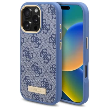 Guess iPhone 16 Pro Case 4G Logo Plate MagSafe, Blue