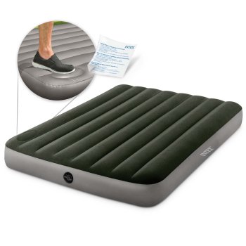 Intex 64762 divvietīgs piepūšamais matracis ar kājas sūkni 191x137 cm, zaļš