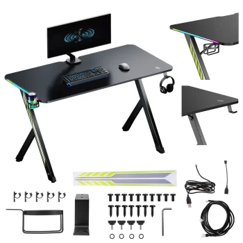 NanoRS RS102 Gaming Desk with RGB, 120x60 cm, Black