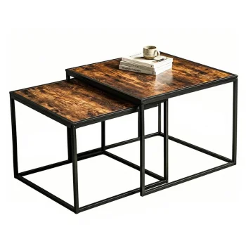 Set of 2 Square Coffee Tables, Nesting Side Tables, Rustic