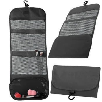 Foldable Travel Toiletry Bag with Hanging Hook, Black