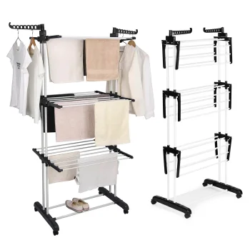 ModernHome Vertical Foldable Clothes Drying Rack with Wheels