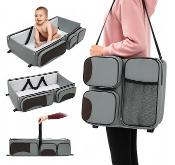 3-in-1 Diaper Bag with Changing Station & Portable Bassinet for Travel