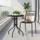 Round Patio Table 60 cm with Tempered Glass Top for Garden Balcony MultiGarden, Black
