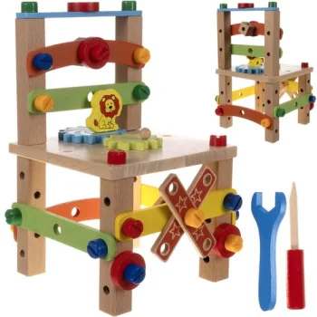 Kruzzel 00022506 Wooden Construction Set - Buildable Chair, Multicolor