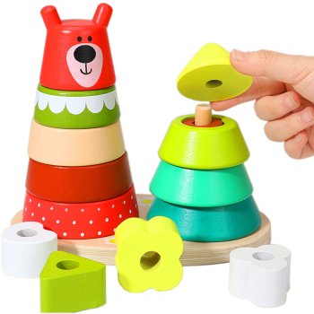 Wooden Bear Stacking Toy and Shape Sorter Puzzle Jhtoy-939
