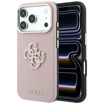 Guess Grained & Big Resin Logo Case for iPhone 18 Pro Max / 17 Pro Max, Pink