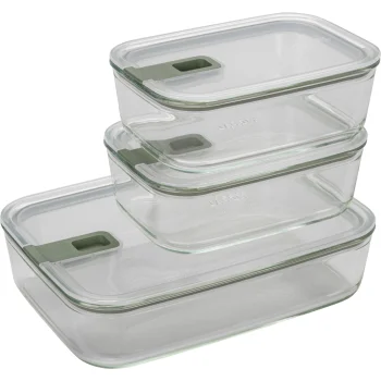 Mepal EasyClip Glass Food Storage Container Set, 3-Piece, Nordic Sage