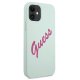 Guess iPhone 12 mini Case Silicone Vintage Script, Fuchsia Blue