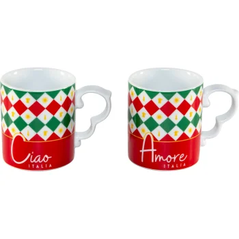 Bialetti Tricolore Porcelain Mug Set, 300 ml, 2 Pieces