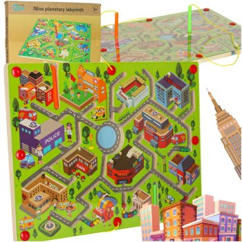 Wooden Magnetic Labyrinth Maze, City Themed Travel Game for 2 Players