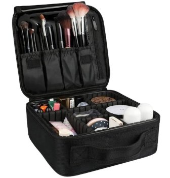 Praktiska ceļojumu kosmētikas kaste ar regulējamām nodalījumiem, melna