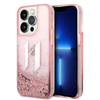 Karl Lagerfeld Liquid Glitter Big KL Case for iPhone 14 Pro Max, Pink